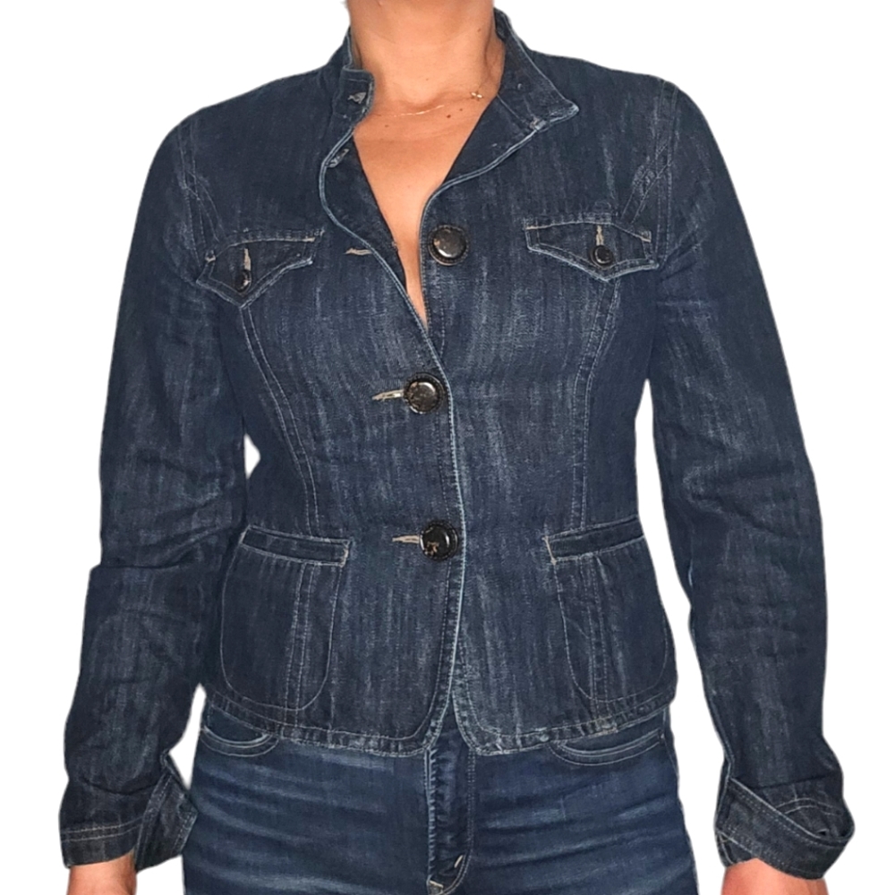 Mac & Jac Denim Button-Up Jacket Size 8 Dark Blue